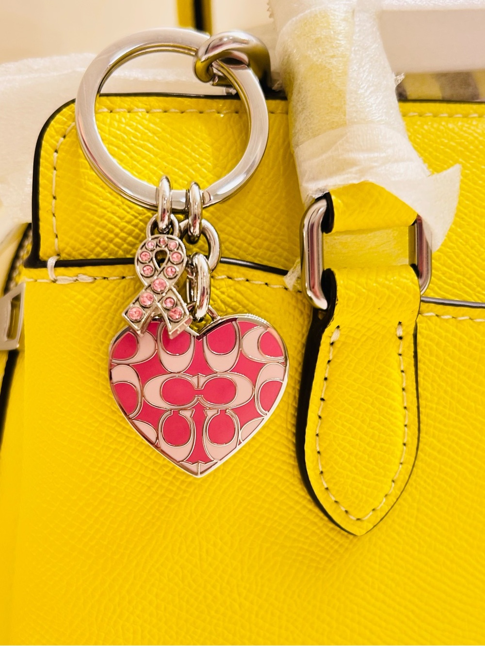 NWOT RARE Coach Y2K Cancer Awareness Heart Photo Keychain/ Bag Charm - Picture 5 of 14
